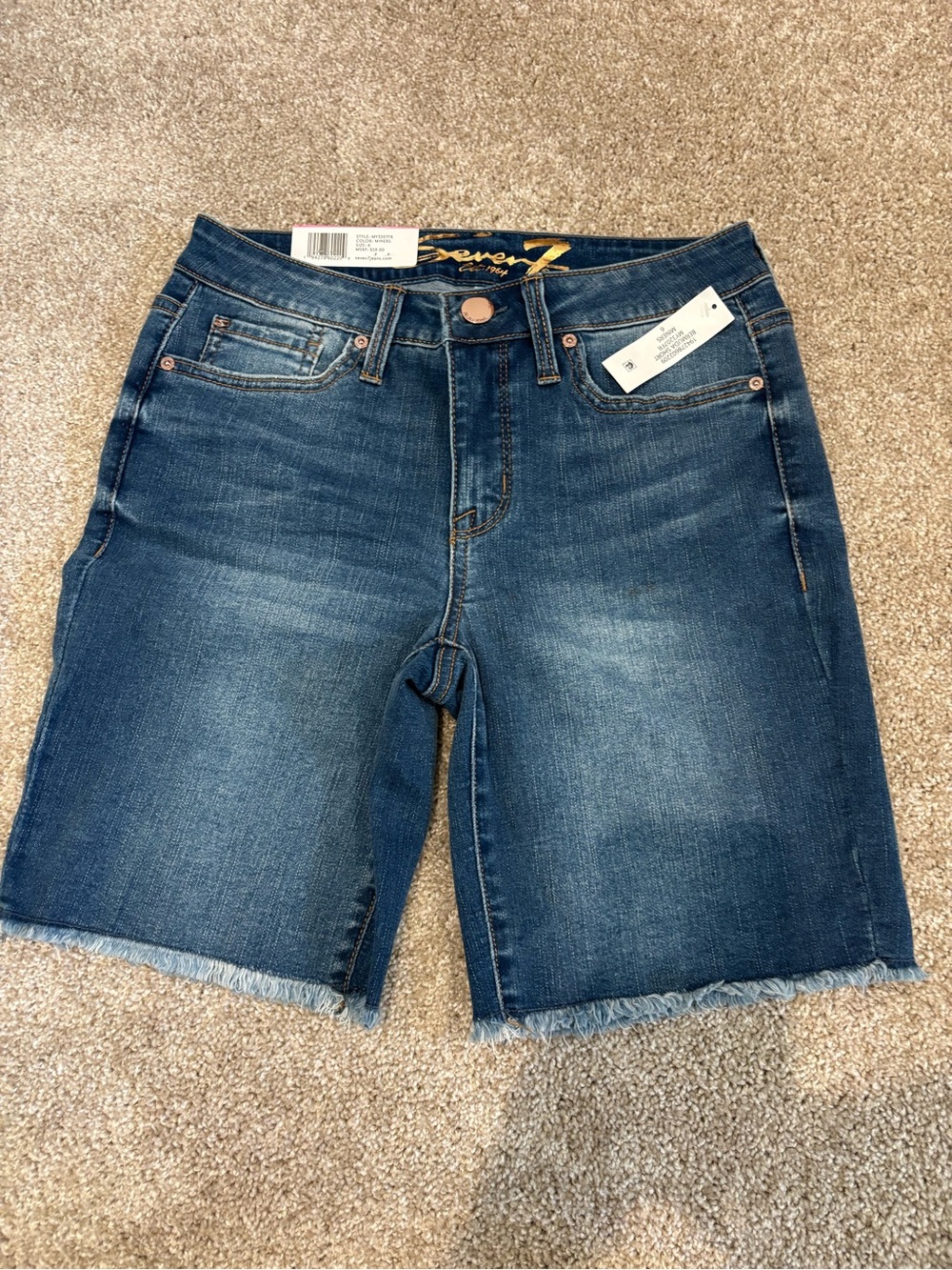 Seven7 Dark Blue High-Rise Bermuda Denim Shorts